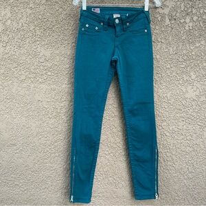 True Religion Women's Teal Jeans w‎ Zipper Hem